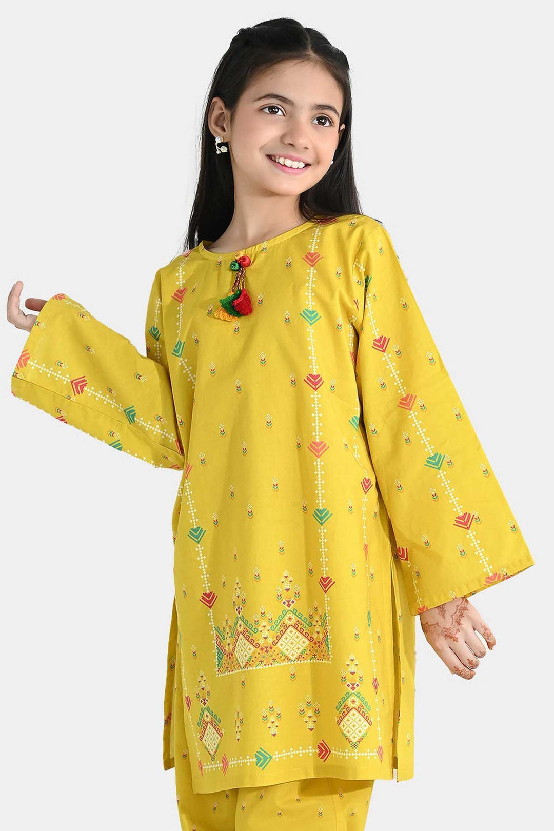 Girls Cotton Printed Kurti (Sunny) – Yellow