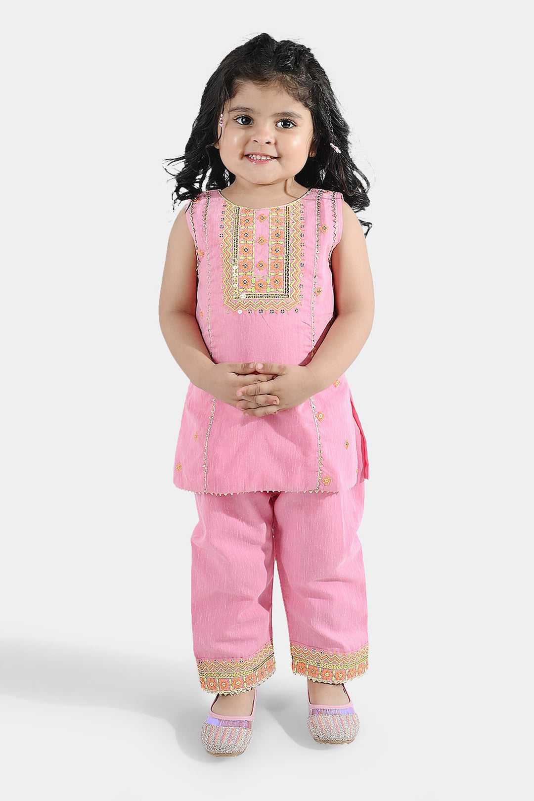 Infant Girls Poly Cotton 2Pcs Roshni-PINK