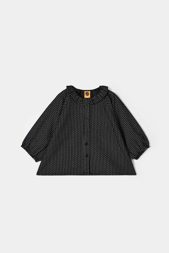 Girls Yarn Dyed Jacquard Casual Top Checks-BLACK