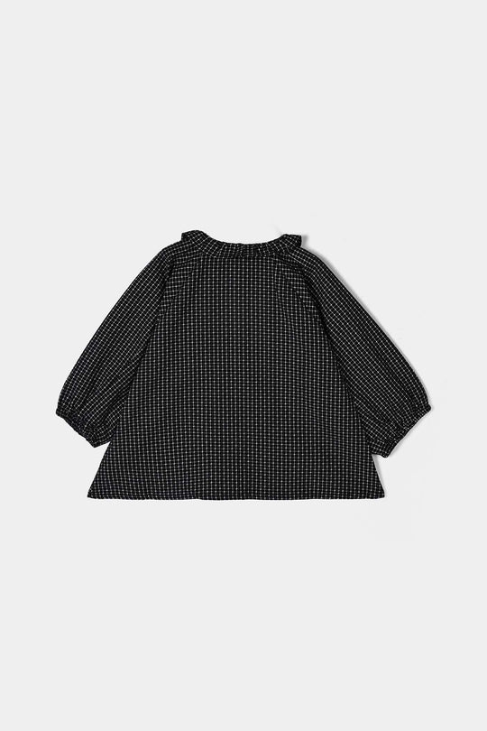 Girls Yarn Dyed Jacquard Casual Top Checks-BLACK