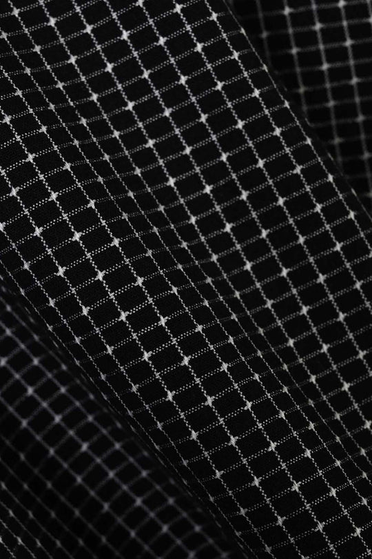 Girls Yarn Dyed Jacquard Casual Top Checks-BLACK