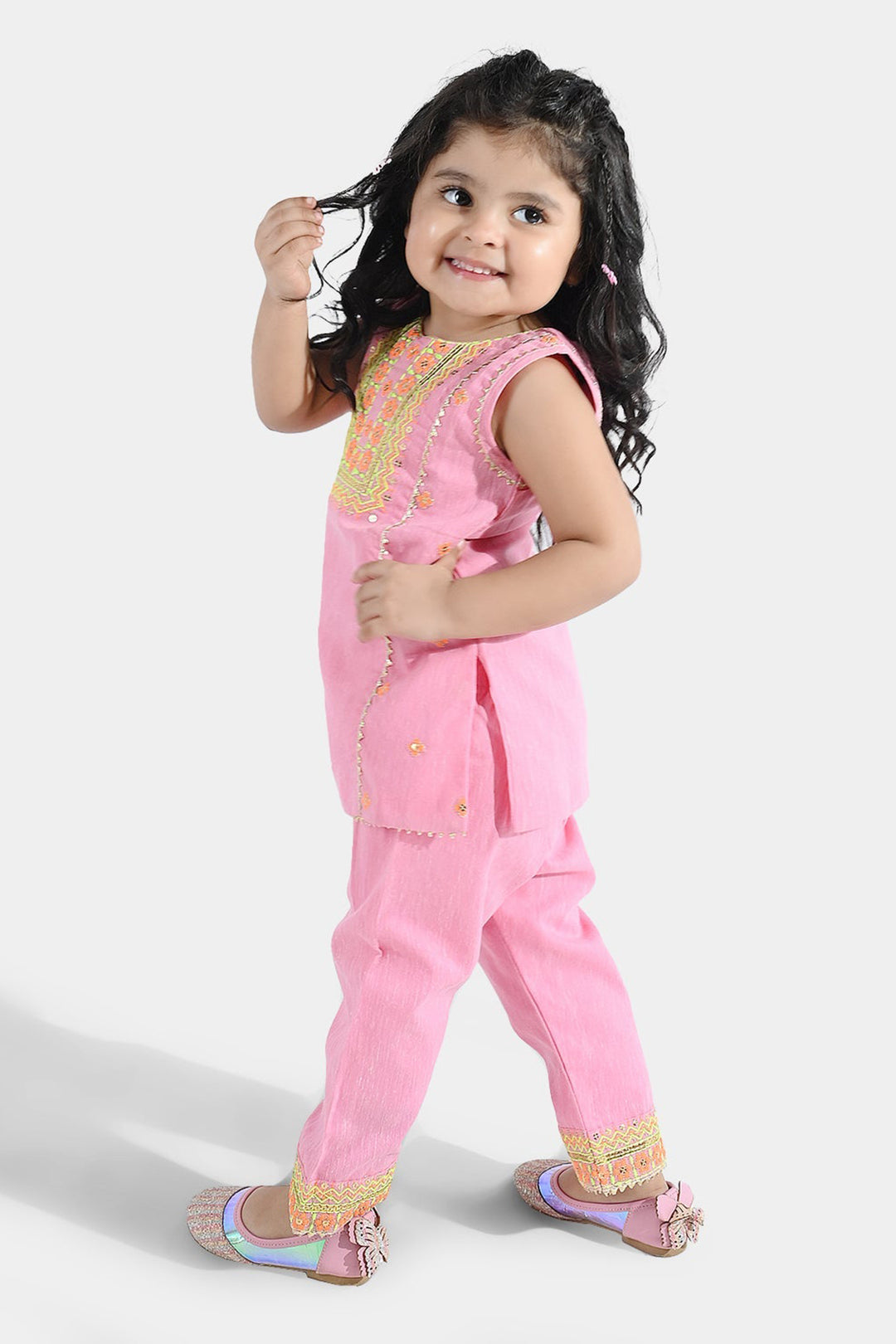 Infant Girls Poly Cotton 2Pcs Roshni-PINK