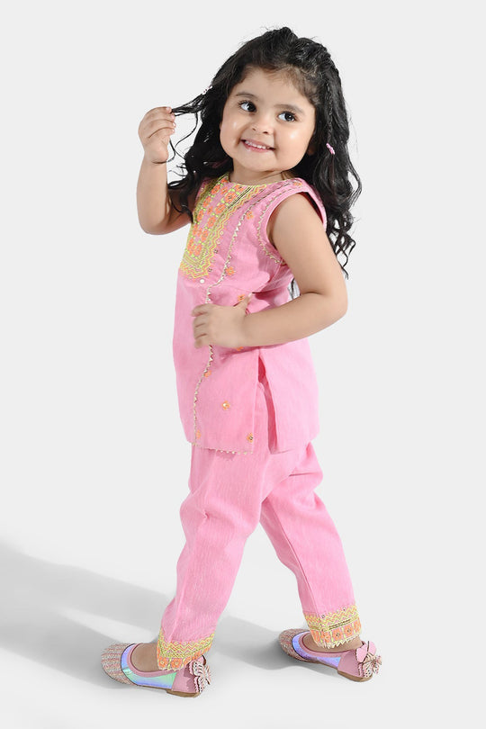 Infant Girls Poly Cotton 2Pcs Roshni-PINK