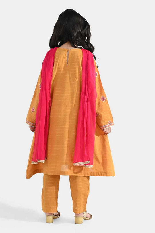 Girls Dobby 3-Piece Set (Sangeet) – Mustard