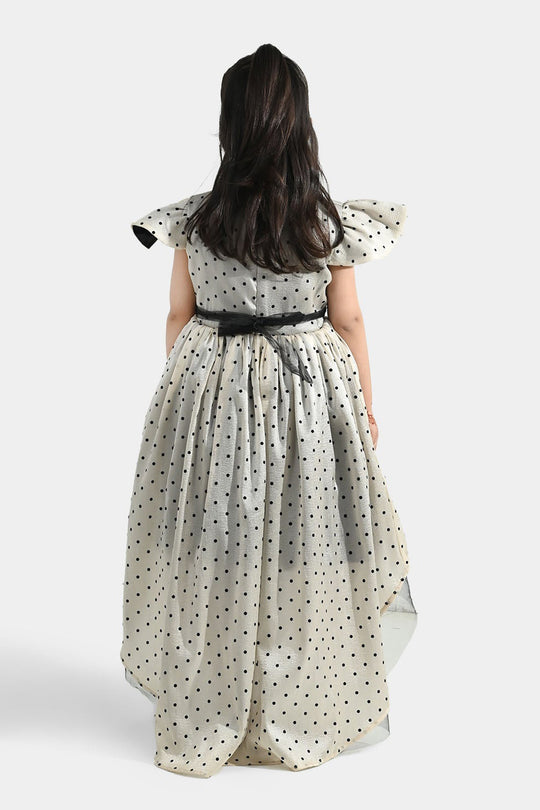 Girls Organza Fancy Frock (Dotted) - Off-White