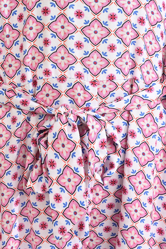 Girls Cotton Viscose Jumpsuit Cape Sleeve-Pink