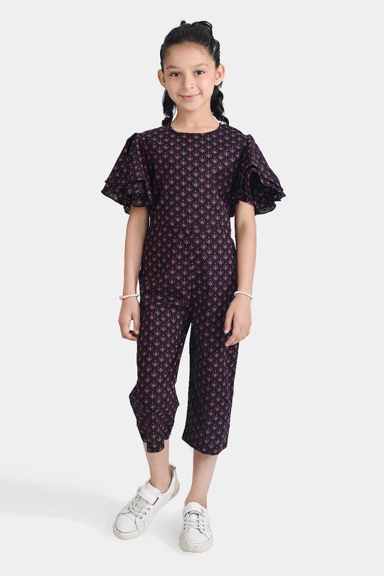 Girls Cotton Poplin Jumpsuit Pink Fauna-Multi