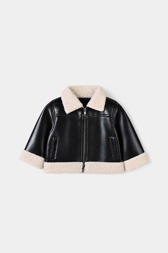 Infant Boys PU Jacket Sherpa-BLACK