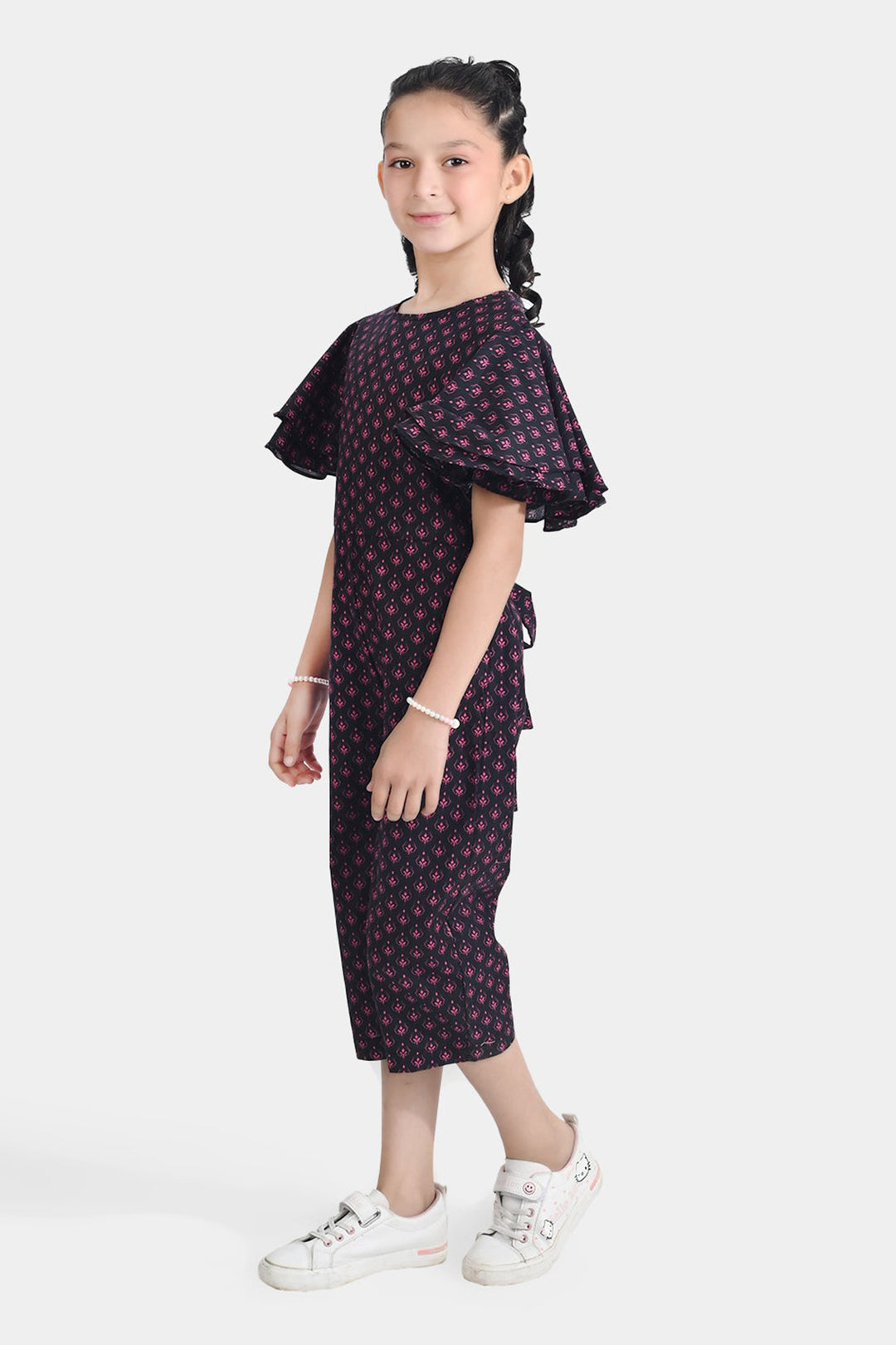 Girls Cotton Poplin Jumpsuit Pink Fauna-Multi