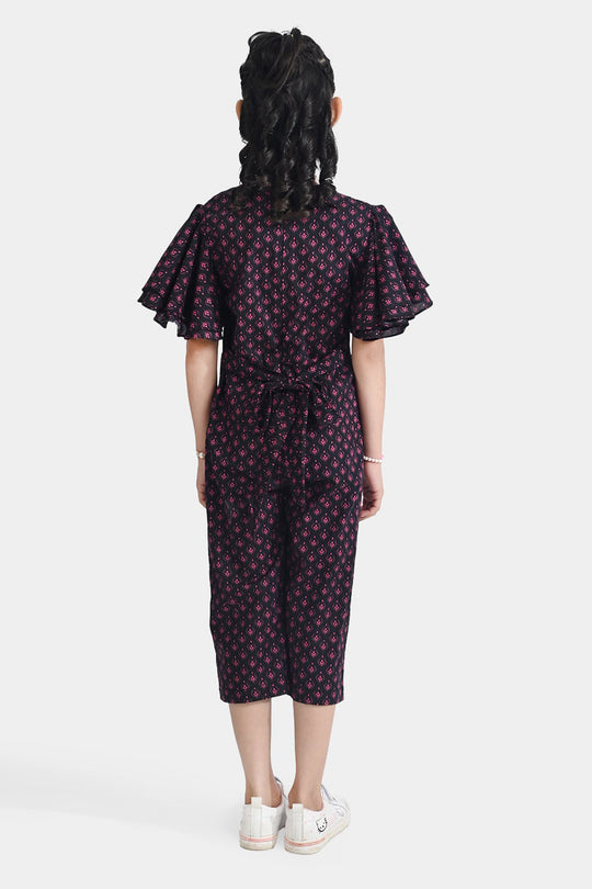 Girls Cotton Poplin Jumpsuit Pink Fauna-Multi