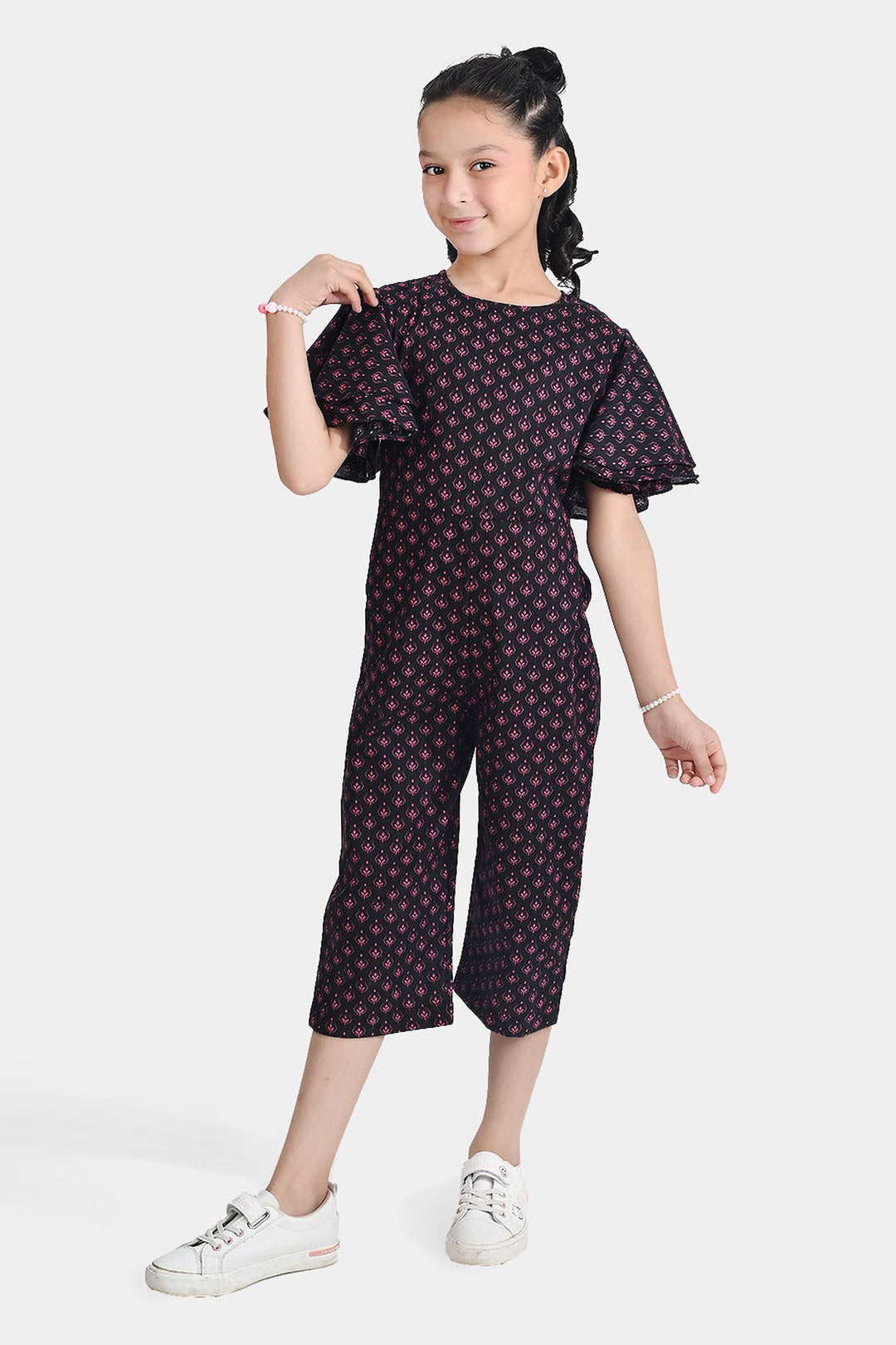 Girls Cotton Poplin Jumpsuit Pink Fauna-Multi