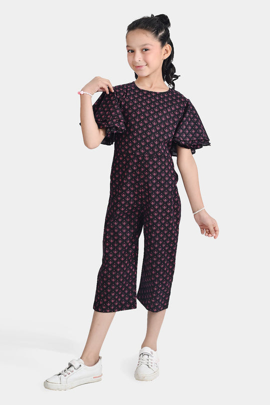 Girls Cotton Poplin Jumpsuit Pink Fauna-Multi