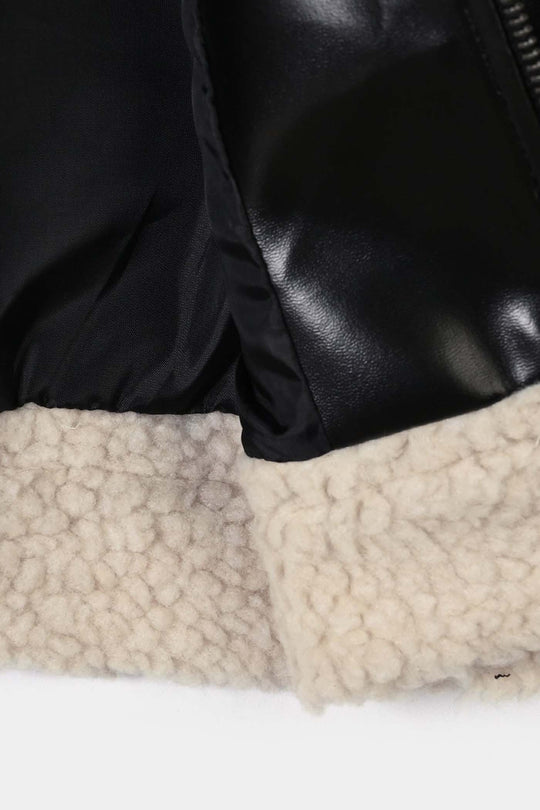 Infant Boys PU Jacket Sherpa-BLACK