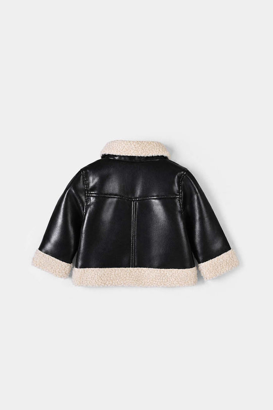 Infant Boys PU Jacket Sherpa-BLACK