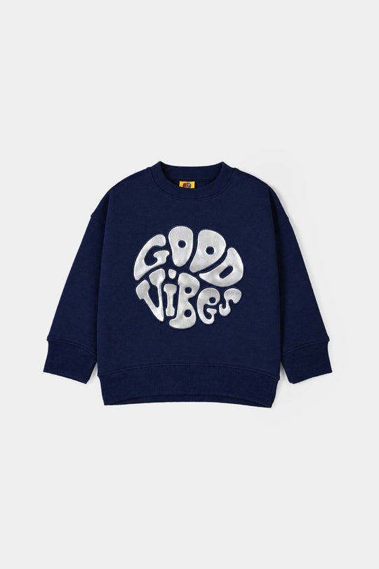 Girls Fleece 2 Piece Suit Good Vibes-NAVY