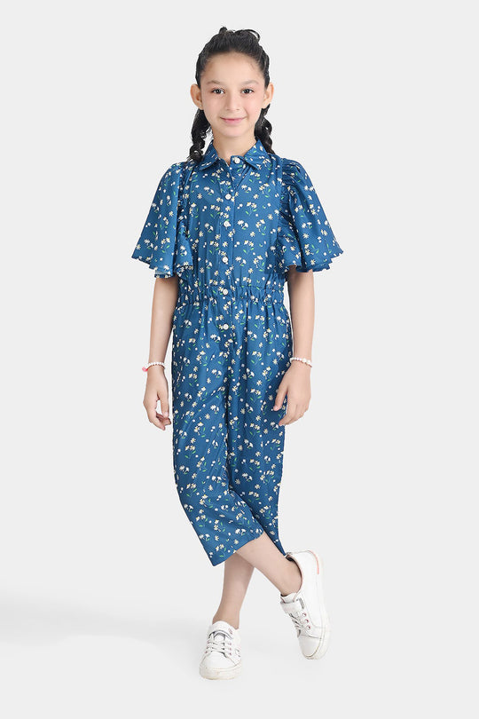 Girls Poly Mesh Jump Suit Blue Bell-Multi