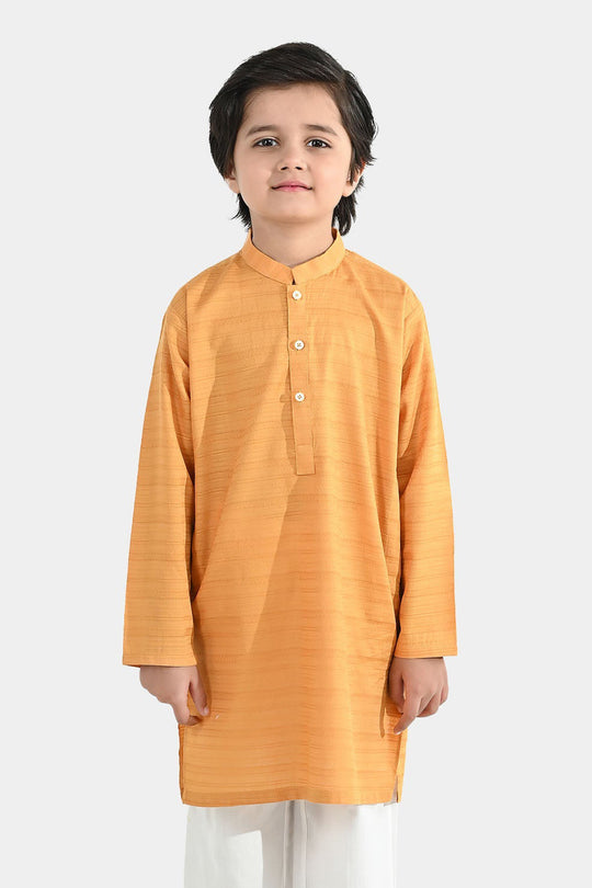 Boys Cotton Jacquard Basic Kurta – Yellow