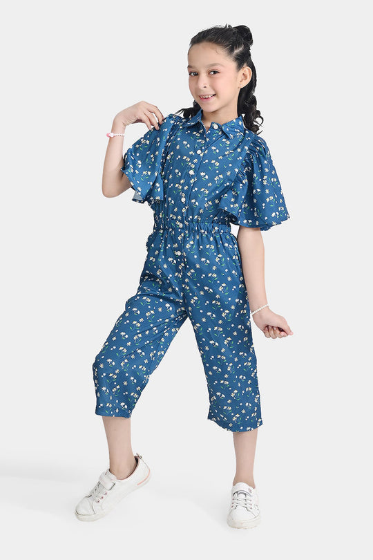 Girls Poly Mesh Jump Suit Blue Bell-Multi