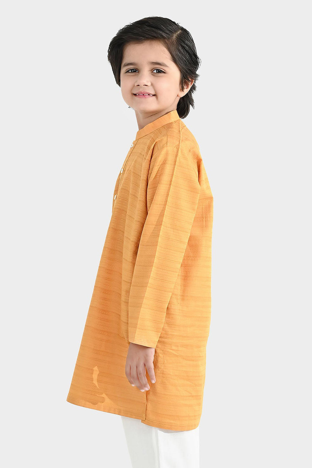 Boys Cotton Jacquard Basic Kurta – Yellow