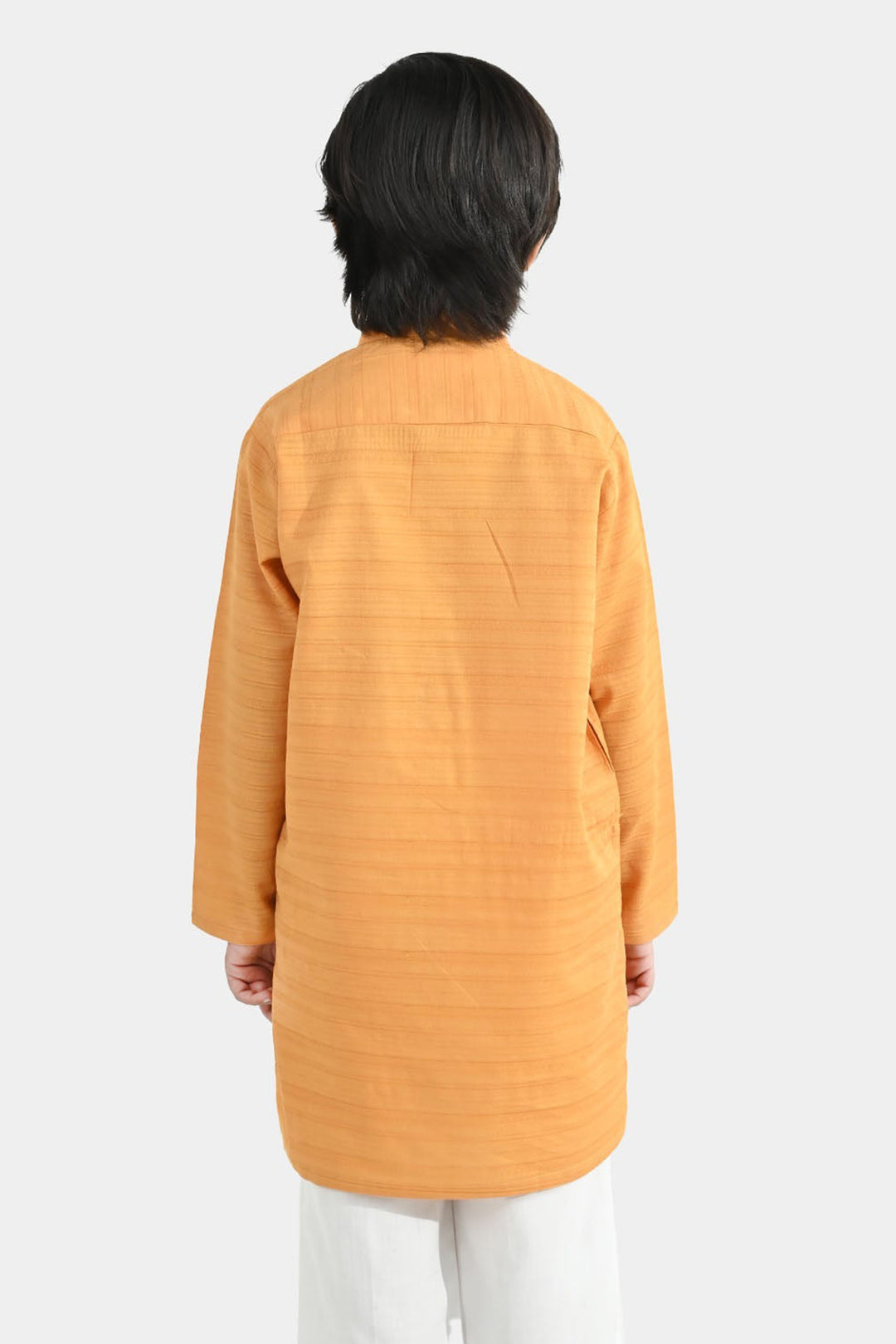 Boys Cotton Jacquard Basic Kurta – Yellow