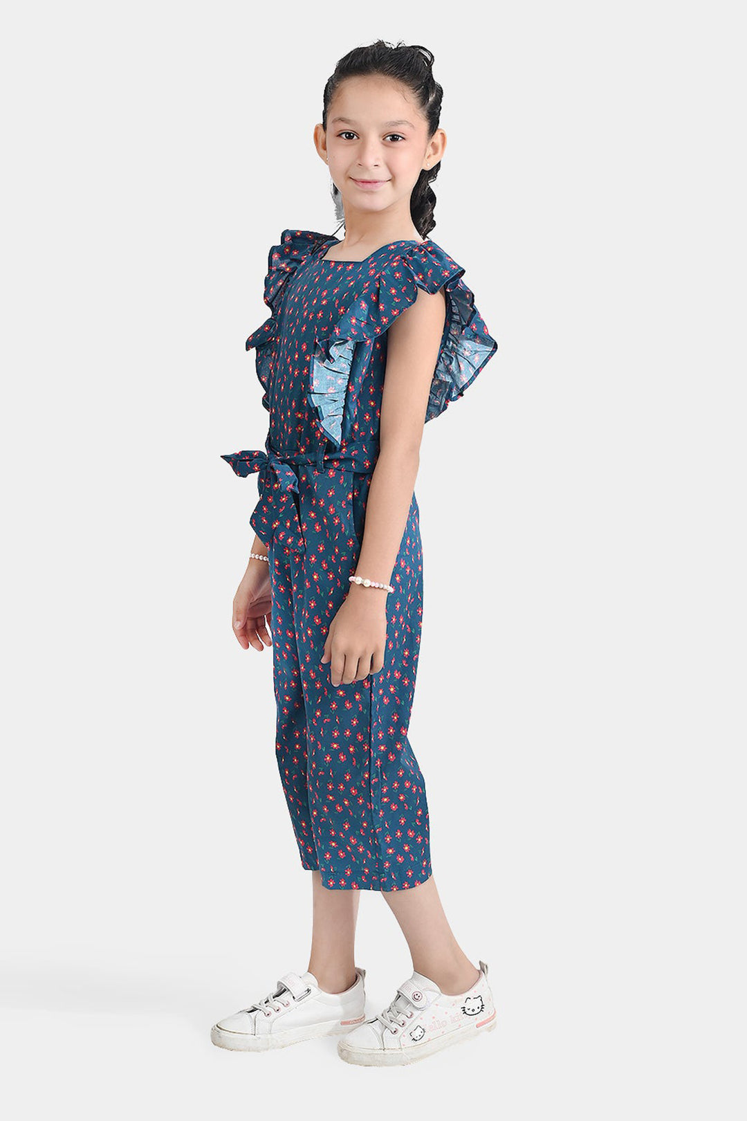 Girls Cotton Poplin Jumpsuit Frill-Multi