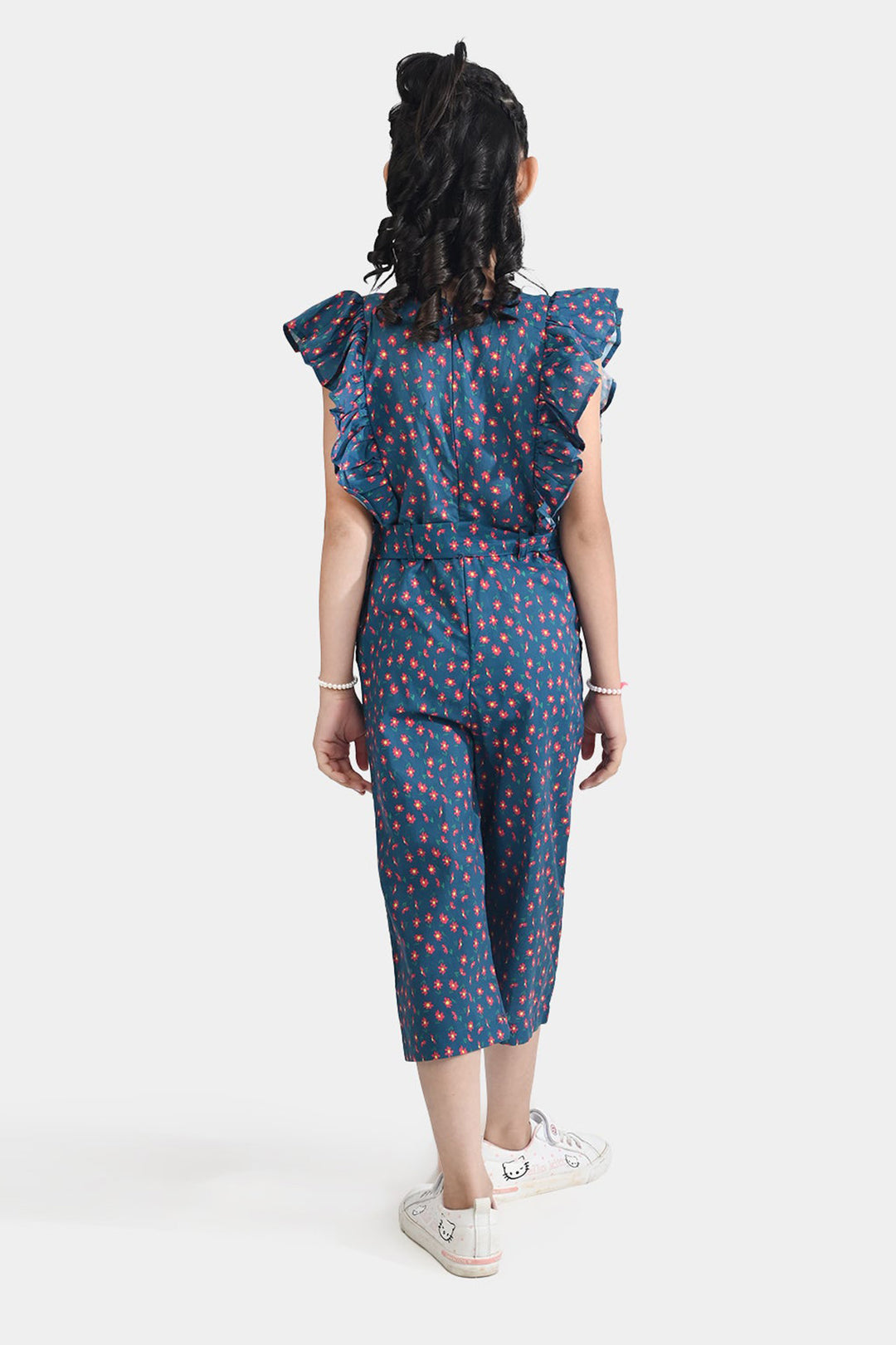 Girls Cotton Poplin Jumpsuit Frill-Multi