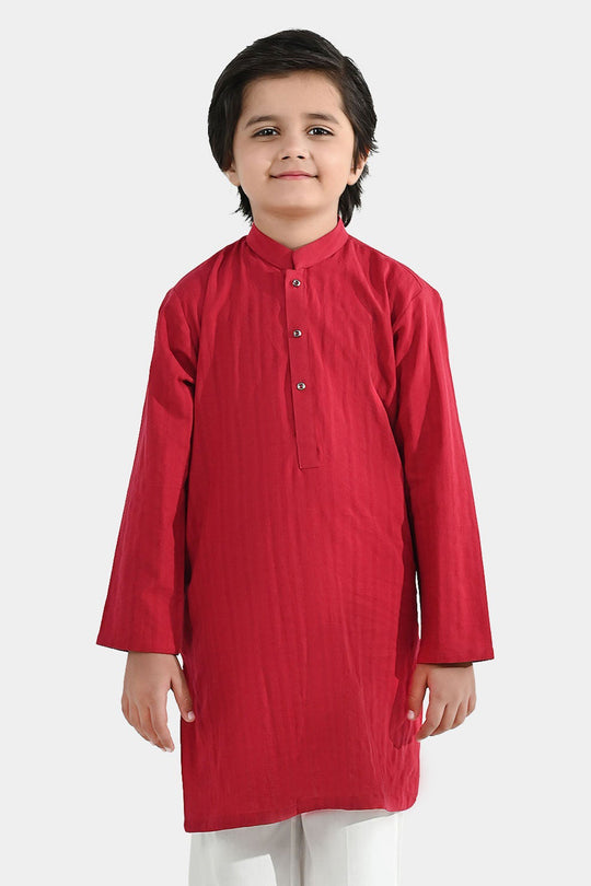 Boys Cotton Jacquard Kurta - Maroon