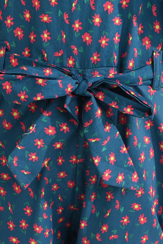 Girls Cotton Poplin Jumpsuit Frill-Multi