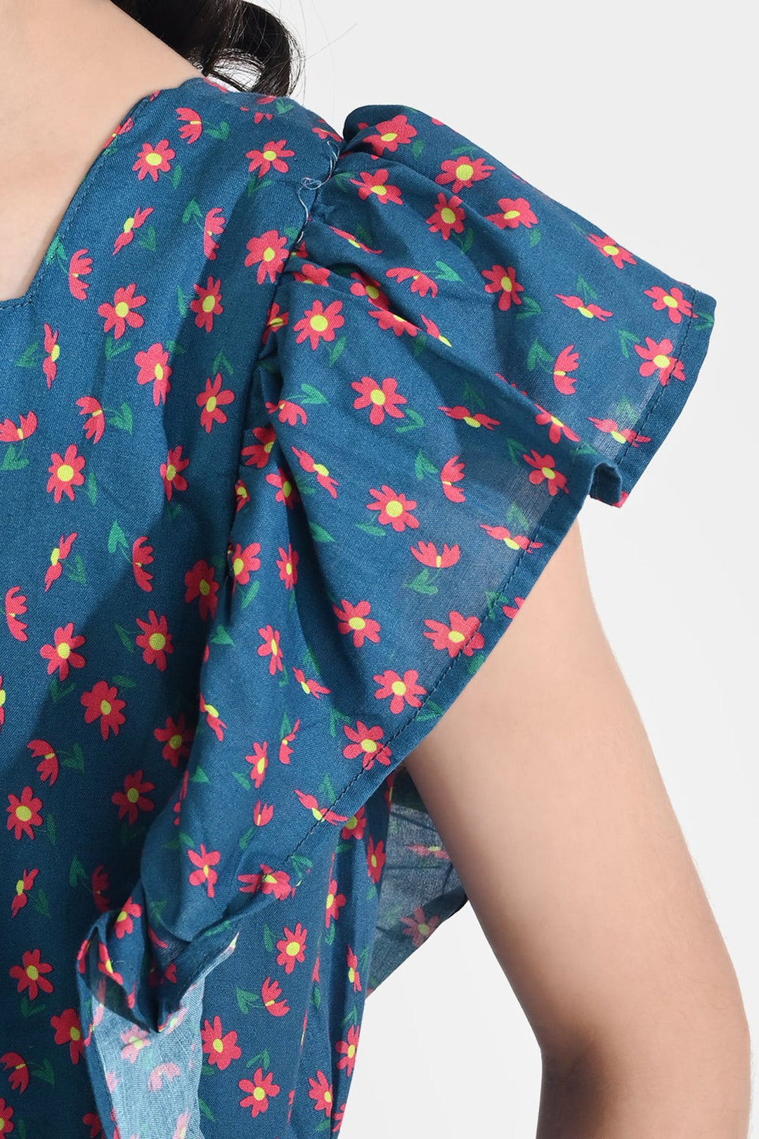 Girls Cotton Poplin Jumpsuit Frill-Multi