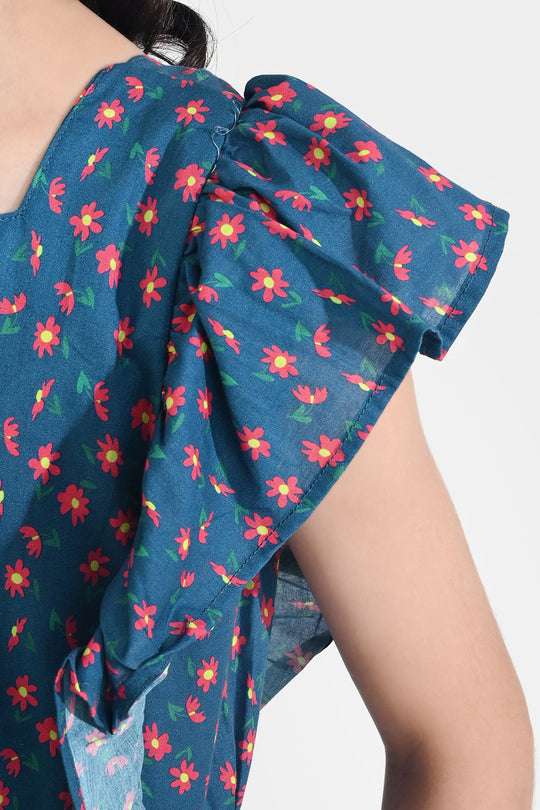 Girls Cotton Poplin Jumpsuit Frill-Multi