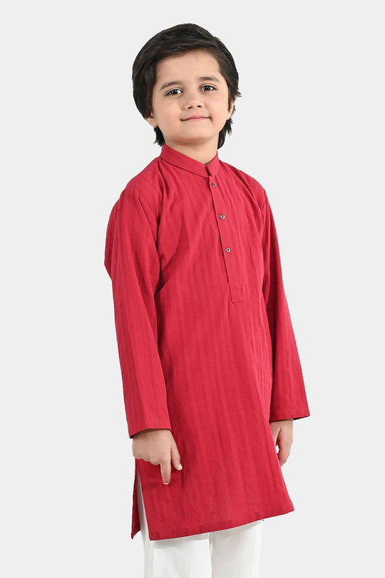 Boys Cotton Jacquard Kurta - Maroon