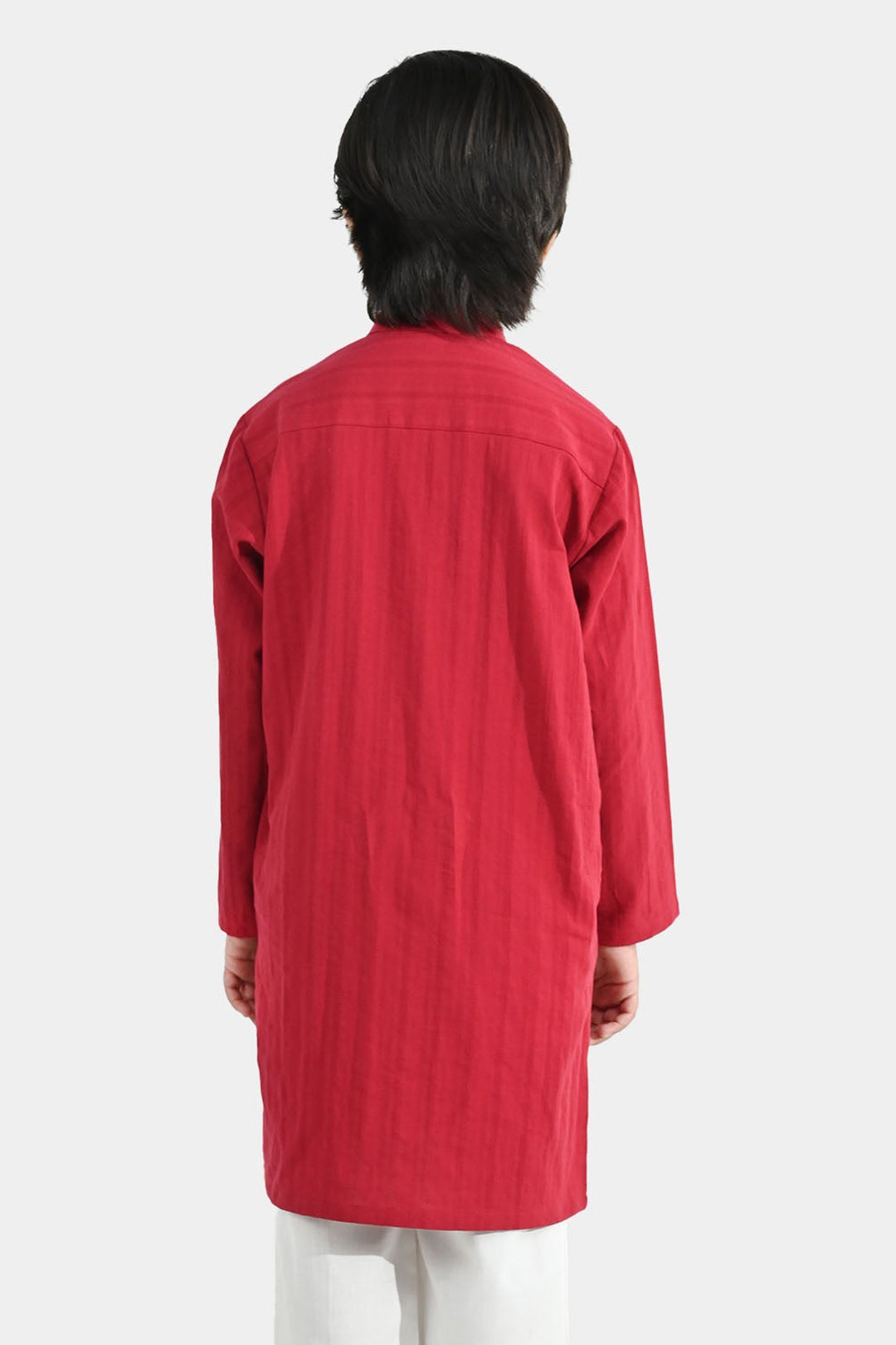 Boys Cotton Jacquard Kurta - Maroon