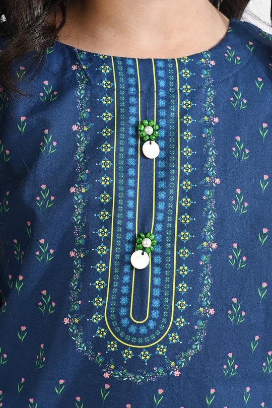 Girls Cotton Poplin Printed 2 Pcs Lotus-Blue