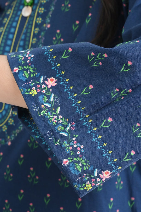 Girls Cotton Poplin Printed 2 Pcs Lotus-Blue