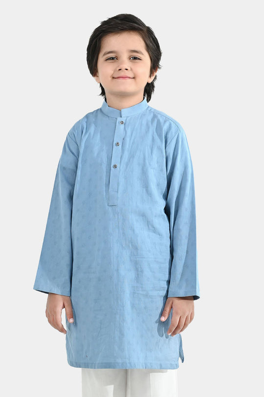 Boys Cotton Jacquard Kurta - Grey