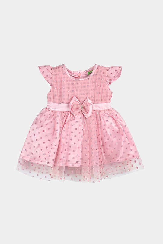 Infant Girls Net Fancy Frock Glowing Star-Pink