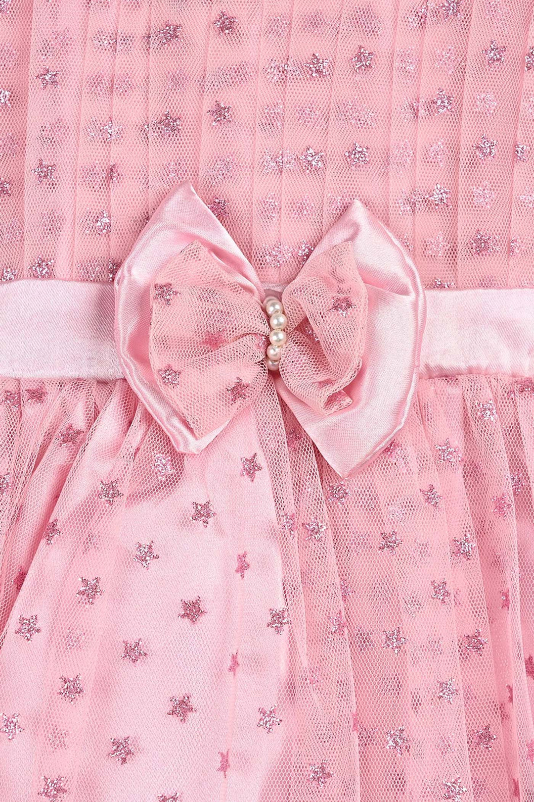 Infant Girls Net Fancy Frock Glowing Star-Pink