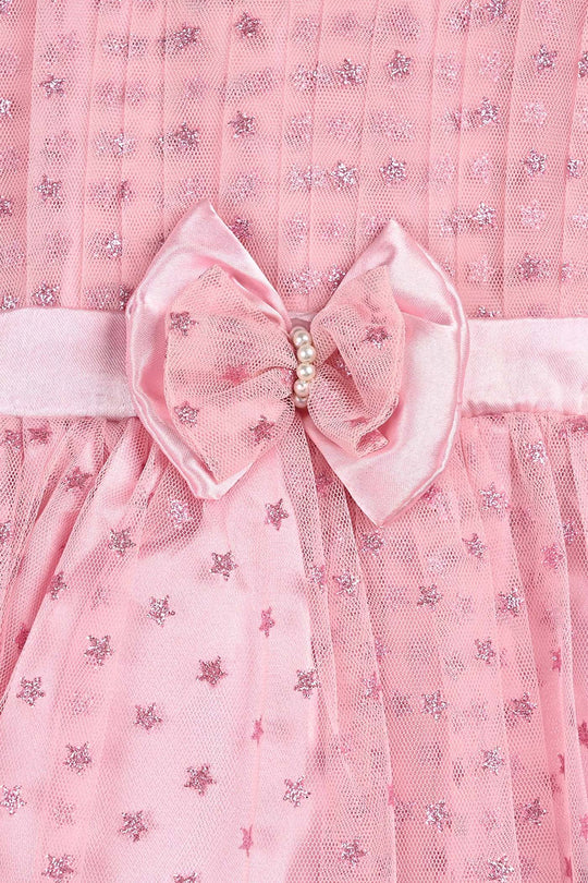 Infant Girls Net Fancy Frock Glowing Star-Pink