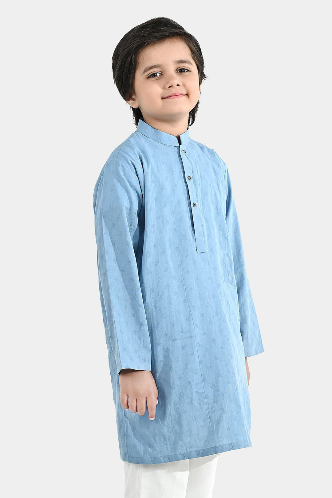 Boys Cotton Jacquard Kurta - Grey
