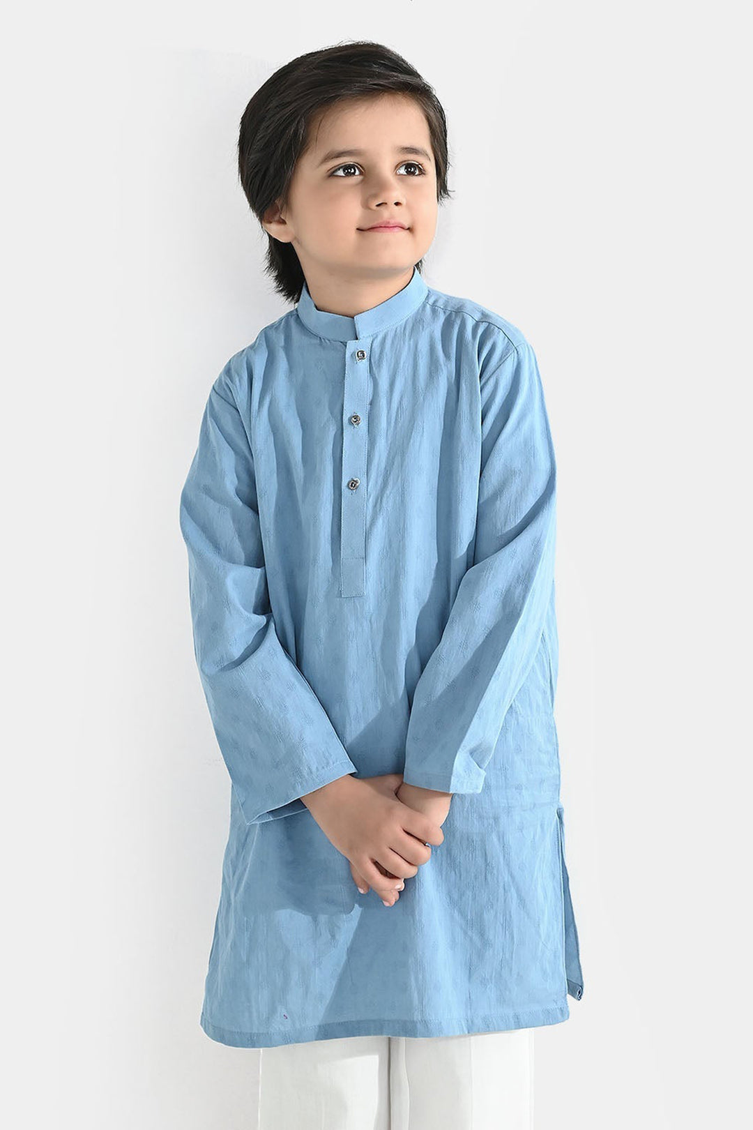 Boys Cotton Jacquard Kurta - Grey