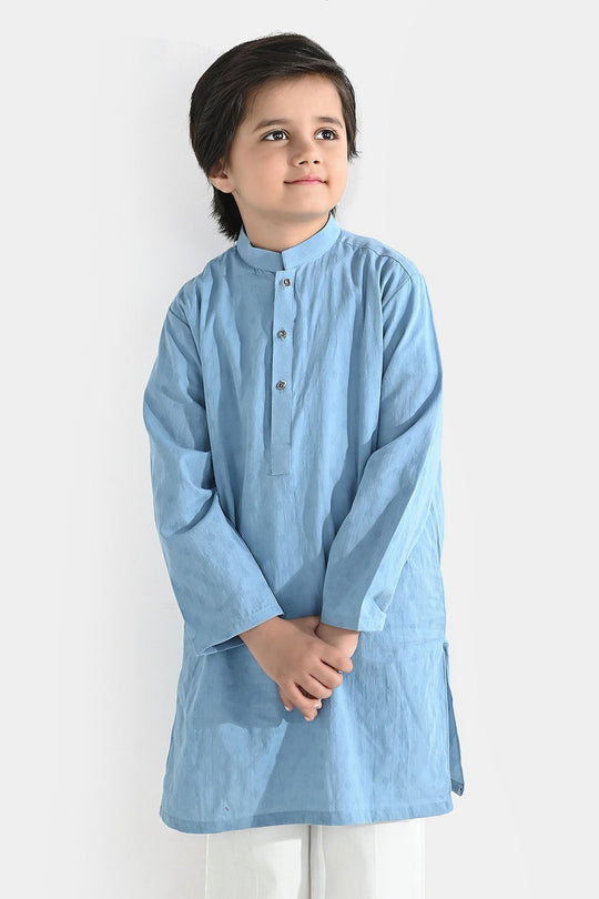 Boys Cotton Jacquard Kurta - Grey
