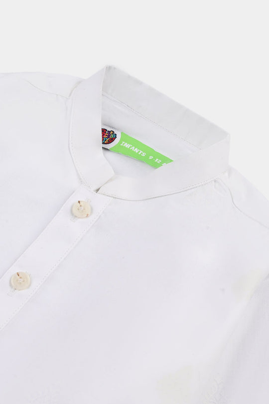 Infant Boys Cotton Poplin Kurta Pajama - White