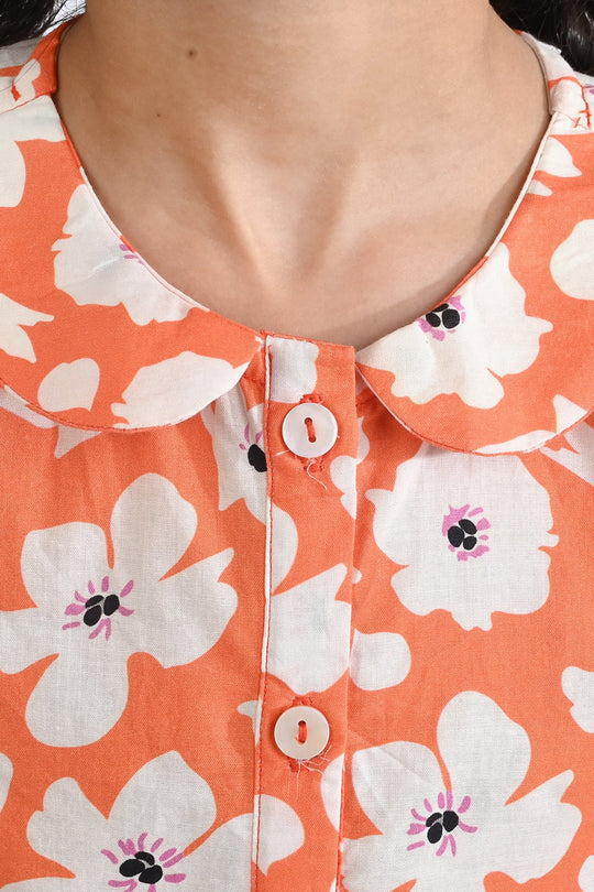 Girls Cotton Poplin Co-Ord Set Pastel-ORANGE