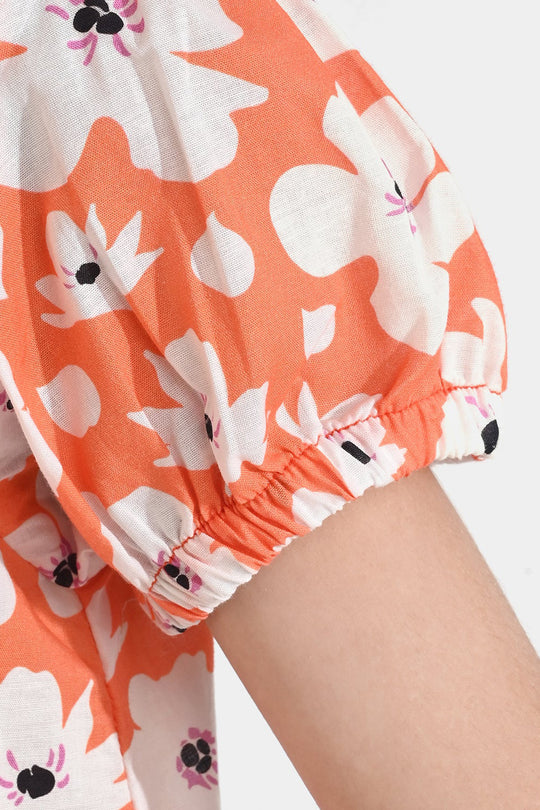 Girls Cotton Poplin Co-Ord Set Pastel-ORANGE