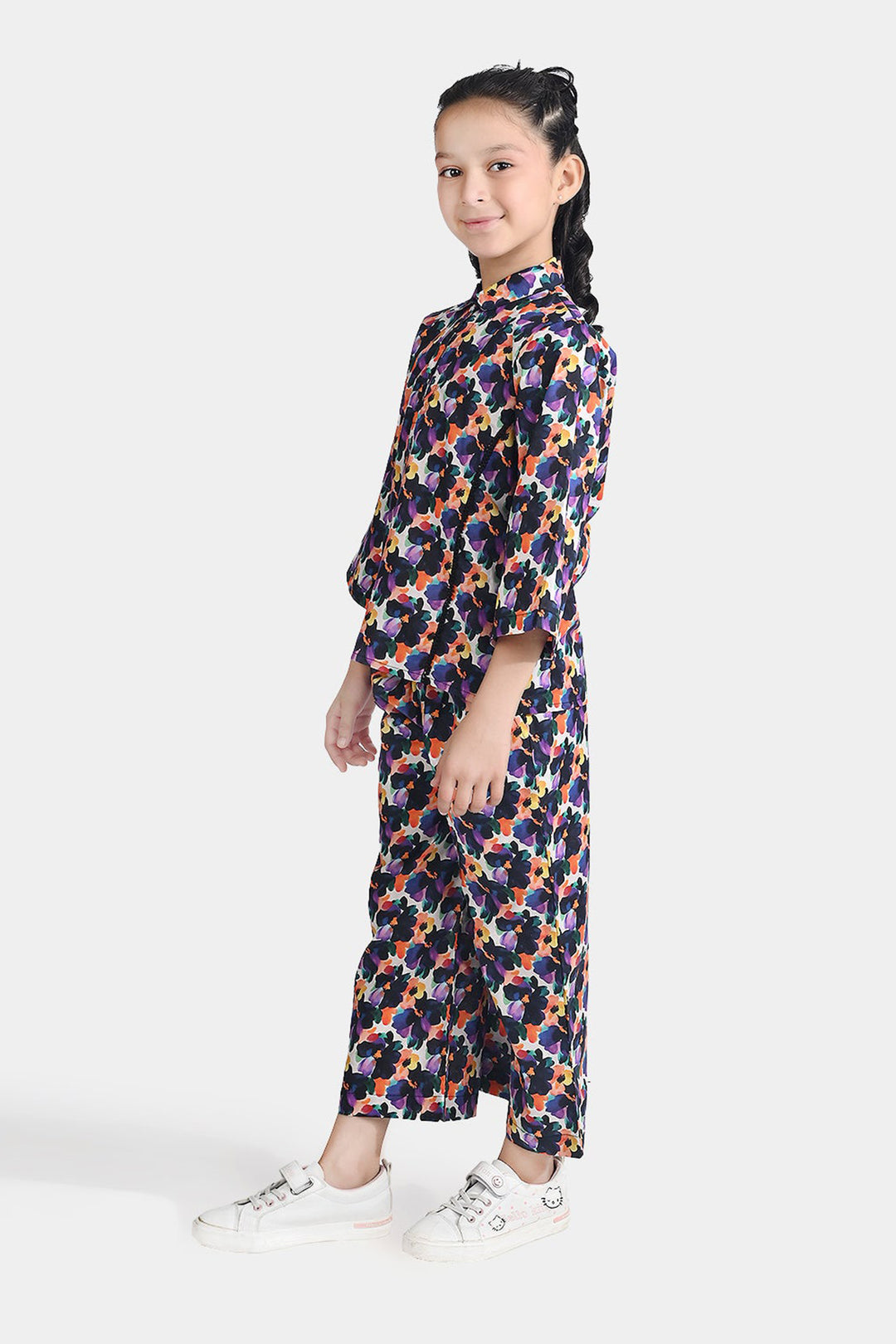 Girls Cotton Poplin Co-Ord Purple Daffodills-Multi