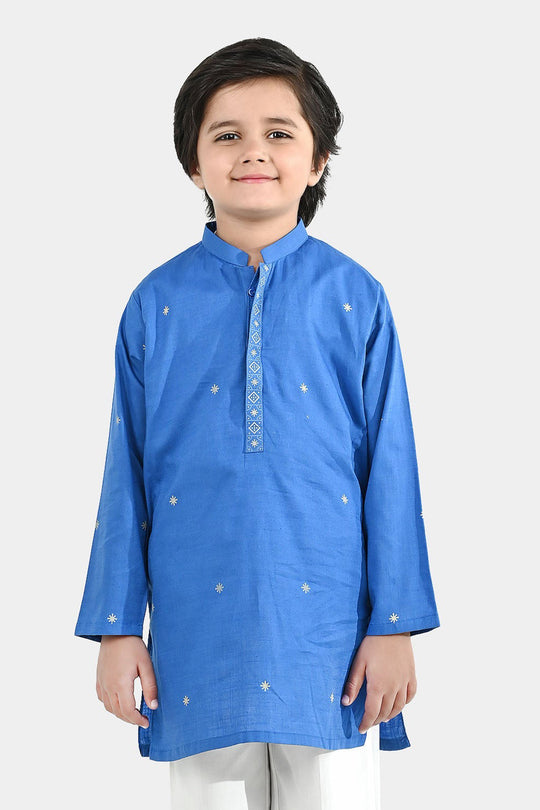 Boys Cotton Slub Printed Kurta (Funk) - Blue