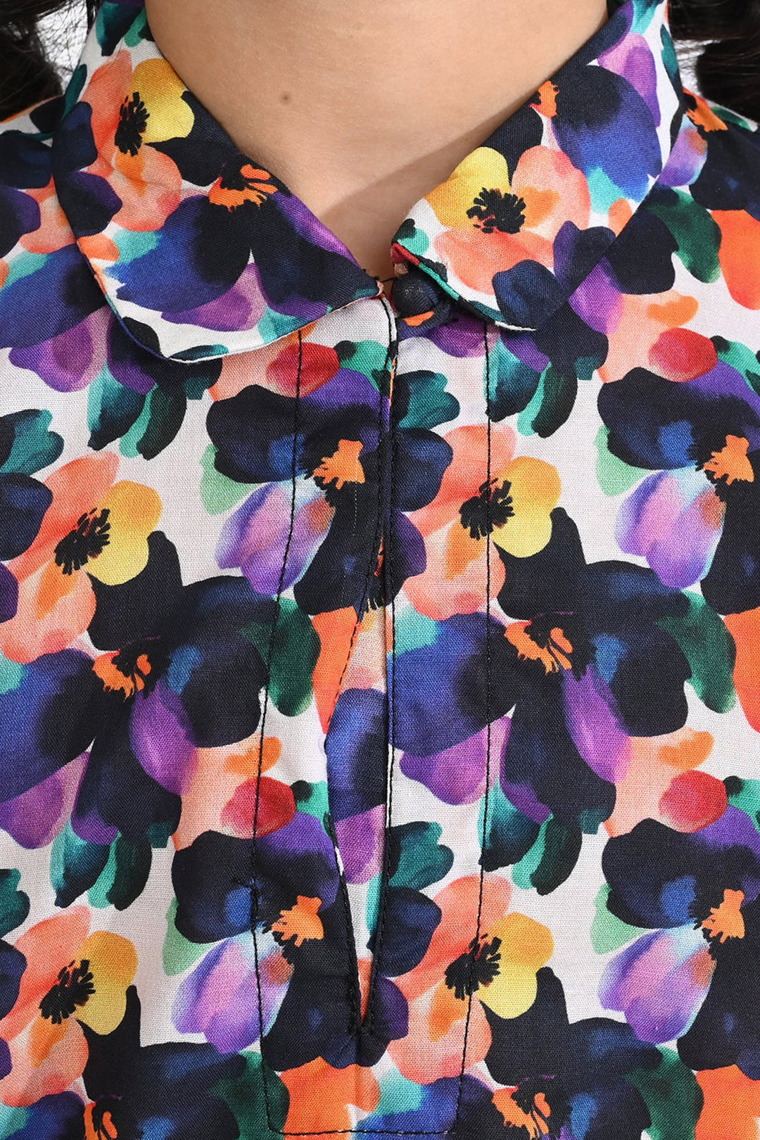 Girls Cotton Poplin Co-Ord Purple Daffodills-Multi