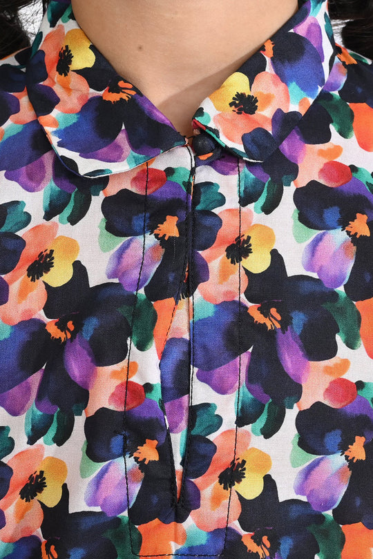 Girls Cotton Poplin Co-Ord Purple Daffodills-Multi