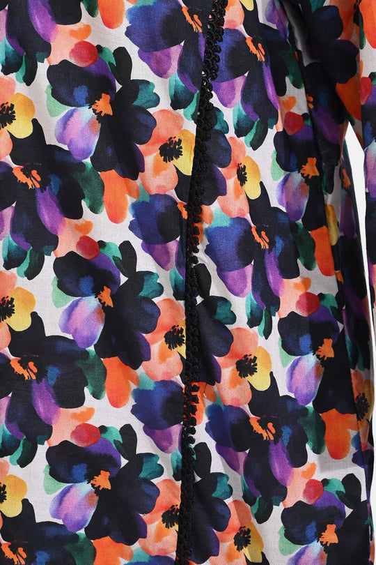 Girls Cotton Poplin Co-Ord Purple Daffodills-Multi