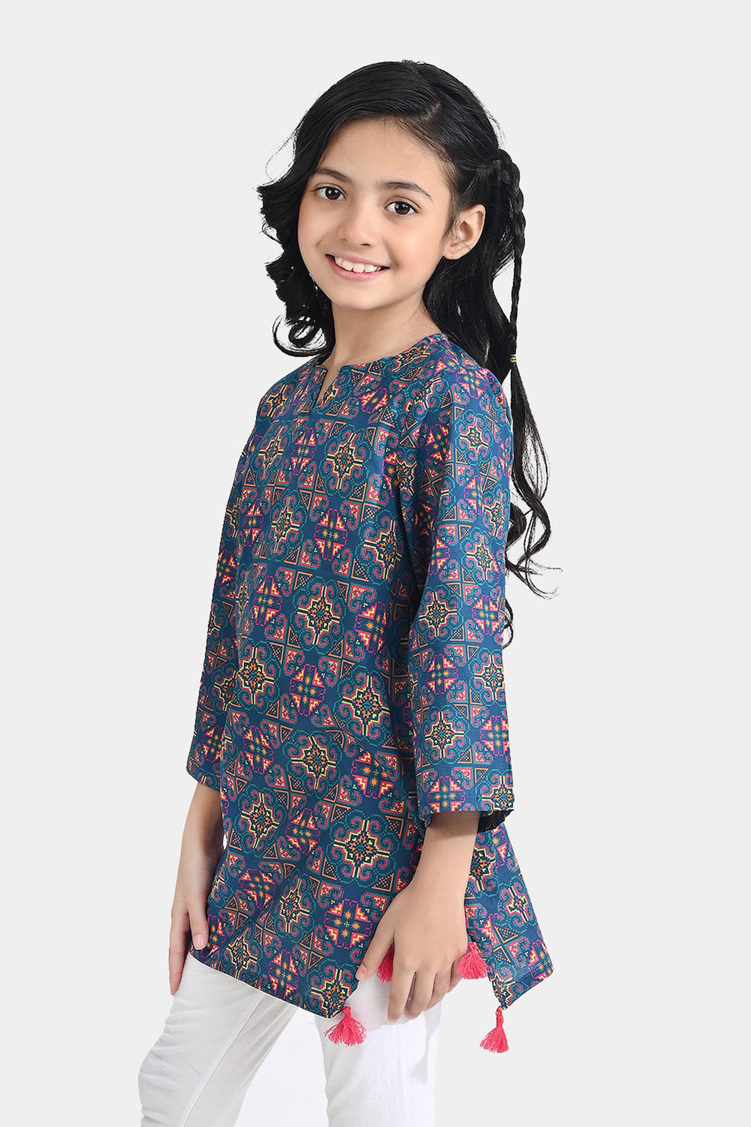 Girls Cotton Poplin Printed Kurti Tribal-Multi